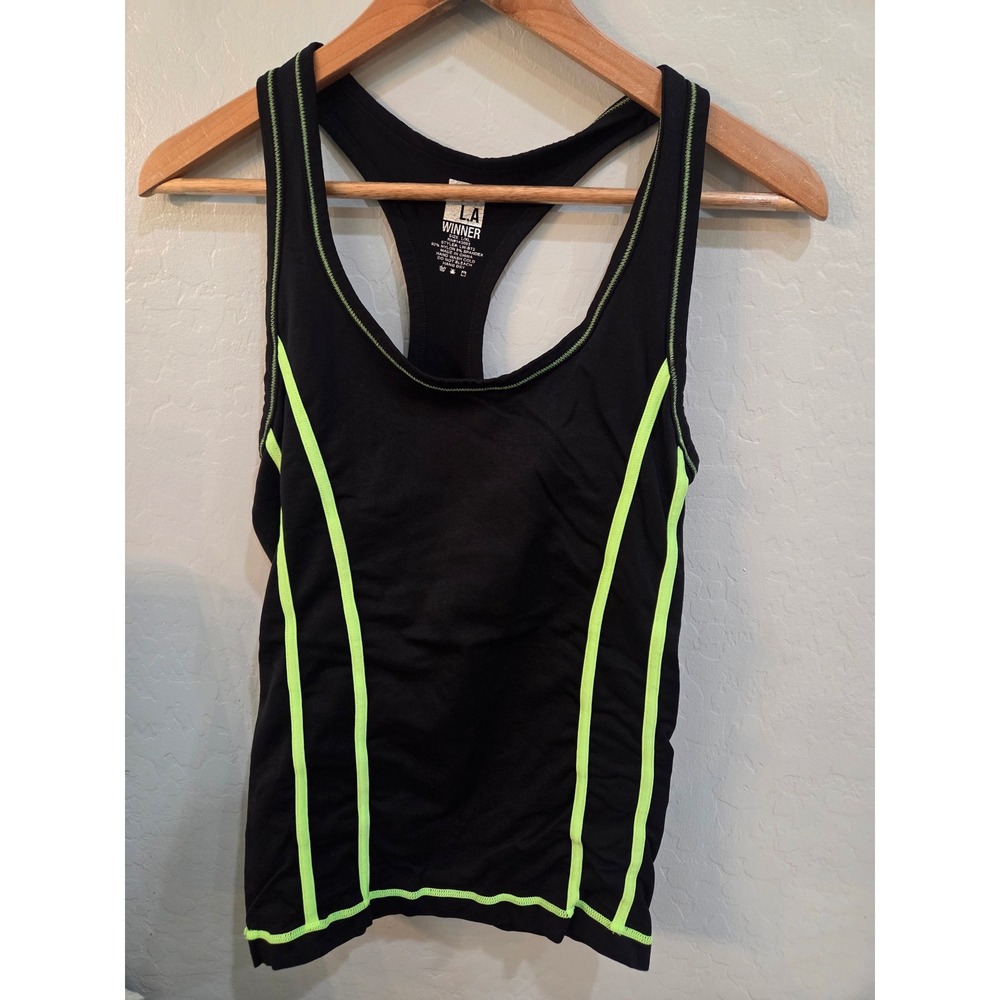LA Winner Womens Racerback Activewear Tank Top Black Neon Green LW-BT2 L/XL
